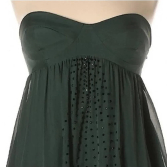 Haute Hippie Green Silk Strapless Rhinestone Detail Empire Waist Dress Size S - Picture 2 of 12